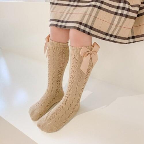 Summer Children Socks For Girls Long Tube Bowknot Sock Knee High Toddler Spainish Princess Hollow Out Kids Cute Socks