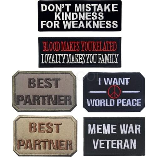 Fashion Words Best Partner Embroidery Patches Tactical Patch Emblem Embroidered Badges for Jackets Jeans Backpack Caps