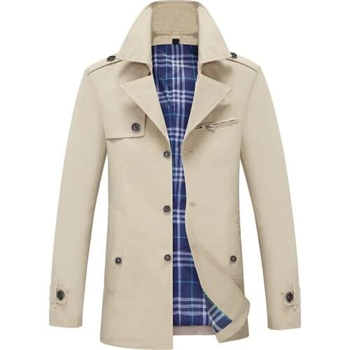 Mens Autumn Windbreaker Mens Long Leisure Trench Mens Solid Color Overcoat