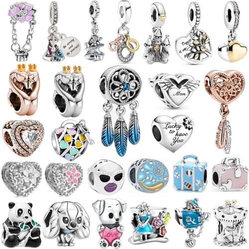 New Cute Animal Panda Puppy Teapot Bead Pendant Suitable for Original Pandora Charm Bracelet Necklace Lady DIY Jewelry Gifts