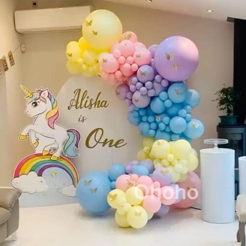 Ohoho Macaron Balloon Garland Arch Kit Girl Baby Shower Wedding Decor Multicolor Pastel Unicorn Birthday Party Decorations Kids