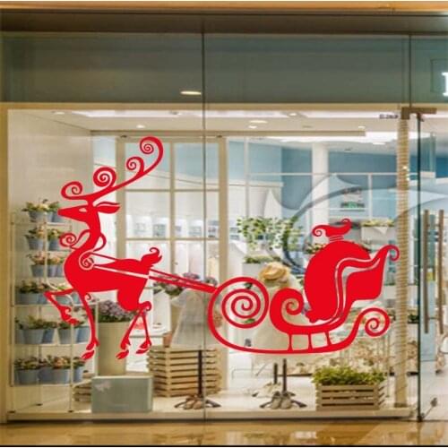Reindeer Sleigh Vinyl Wall Sticker Home Decor Living Room New Year Decoration Christmas Window Decoration Poster Mural xmas38