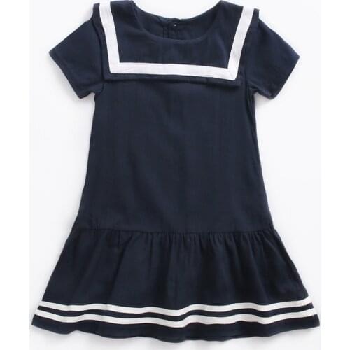 Big Girl Dark Blue Dress Summer School Girl Dresses Preppy Style Kids Dress Teenage Girls School Clothes For 4 6 8 10 12 Years
