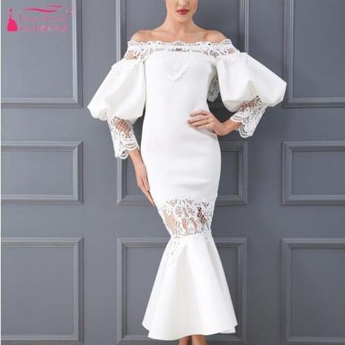 White Tea-Length Homecoming Dresses 2018 Half Sleeve Boat Neck Cocktail Party Gowns Special Occasion Wear ZHM030