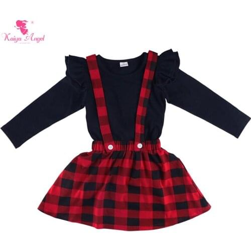 Kaiya Angel Christmas Outfits For Girls Fashion Plaid Strap Dress With Black Fly Sleeve Tops Princess Wedding Brithday Clothes