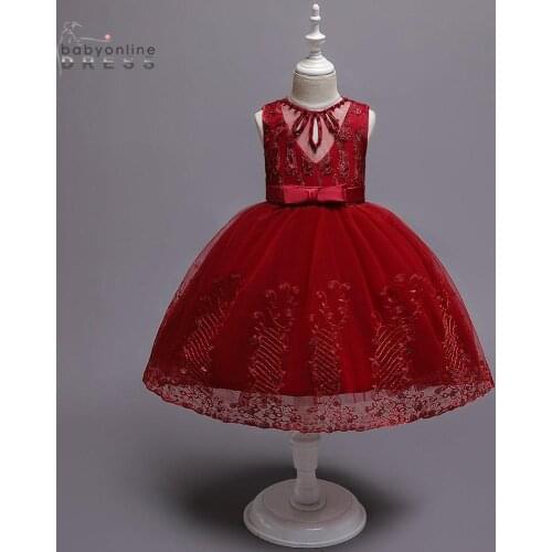 CHRISTMAS Red Lace Ball Gown Cute Girls Dresses Flower Girl Dresses 2020 Princess Kids Dresses For Girls vestidos de primera