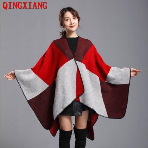 9 Style 2021 Faux Cashmere Female Multicolour Plaid Shawl Autumn Winter Warm Poncho Women Thick Split Loose Knitted Cape