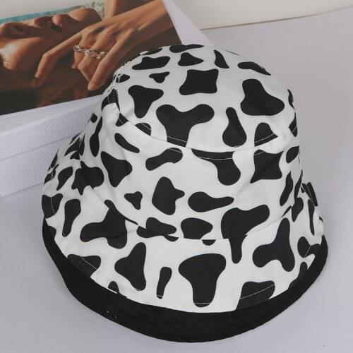 New Fashion Reversible Black White Cow Pattern Bucket Hats Fisherman Caps For Women Gorras Summer