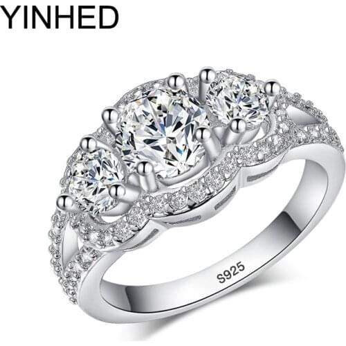 90% Off !! YINHED 100% 925 Sterling Silver Wedding Rings for Women Top Quality Cubic Zirconia Engagement Ring CZ Jewelry ZR091