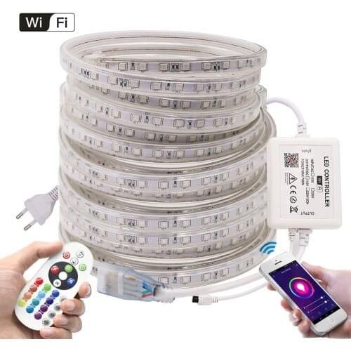 WIFI 5050 LED Strip Light 220V 110V RGB 60LED 24Key Remote Control Flex Led Ribbon Waterproof EU US UK AU Kit Holiday Decoration