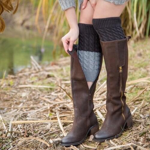 Warm Socks Women Winter Cover Shoe Boot Socks Patchwork Boot Cuffs Thermal Acrylic Knitted