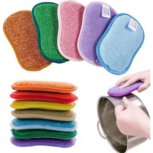 Magic Sponge Antibacterial Household Cleaning Brush Double-sided Cleaning Microfiber Bamboo Fiber Brush Pot Dishwashing Artifact