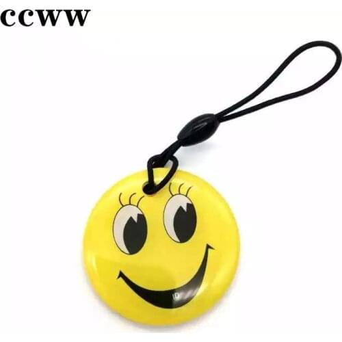 Yellow Smile Pattern 125KHz EM4305 Rewritable Keyfobs RFID Waterproof Cloner Copier Token Key Tag Keychain Access Control Card