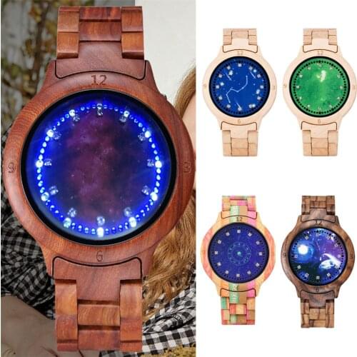 LED Light Starry Sky Womens Wooden Bangle Wristwatch Digital Ladies Stylish Wood Watch New Arrival 2020 Electronic Lady Watch