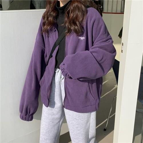 Harajuku Hoodies Women Loose Plus Velvet Zip-up Pockets Letter Casual Oversize BF Ulzzang Daily Streetwear Womens Trendy