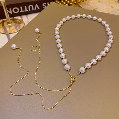 Fashion Retro Imitation Pearl Necklaces For Women French Romantic Style Clavicle Chain Trend Long Personality Prom Accessories