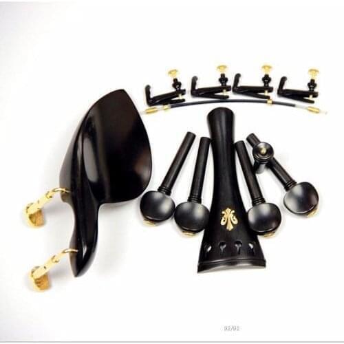 1 Set High Quality New Ebony Wood 4/4 Violin Parts Chin Rest Golden Clamps Tailpiece Tuners Tail Gut Violino Accessories