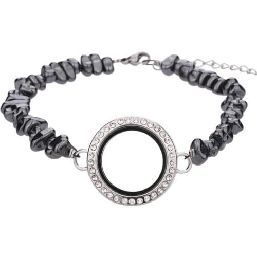 1pcs Natural stone handmade Bracelet living memory Glass crystal Floating charms 25mm/30mm locket bracelet with Extension chain