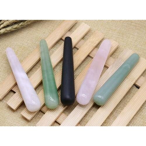 11cm Natural Massager Wands Crystal Jade Face Roller Stick Magic Yoni Wand Slim Guasha Tool Stone Carved Massage & Relaxation