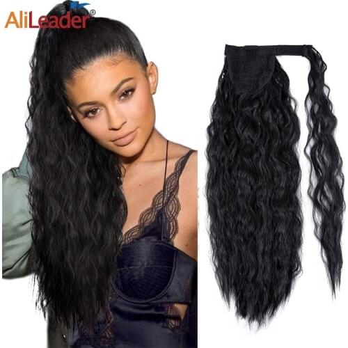 Alileader Synthetic Long Ponytail Hair Corn Wavy Ponytail 22 Inch Fluffy Ponytail 32Color Fake Hair Pieces Blonde Ombre For Girl