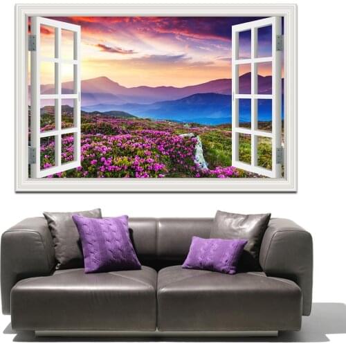 3D Wall Stickers Decal Lavender Field Window View Purple Wallpaper Decals For Living Room Bedroom Home Decor Art