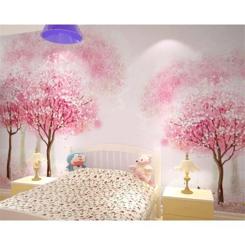 Beibehang Custom wallpaper childrens room girl room pink tree wallpaper bedroom bedside mural cartoon tree 3d wallpaper mural