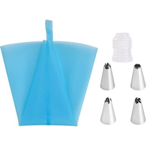 4PCS Icing Piping Tips and 1 Adaptor 1 Silicone Pastry Bags Cake Stainless Steel Tulip Icing Nozzle Converter Decorating Tools