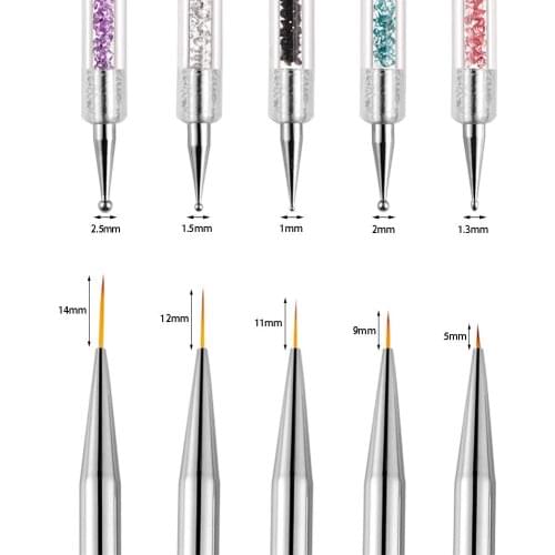 5 Pcs/Sets Nail Art Pen 2 In 1 Double Ends Dotting Drawing Painting UV Gel Liner Polish Brush Set Nail Art Dotting Tools DIY