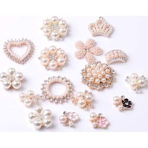 50pc Gold color Alloy Imitation Pearl Flower Heart Shape Charm For DIY Handmade Women Wedding Jewelry Accessories