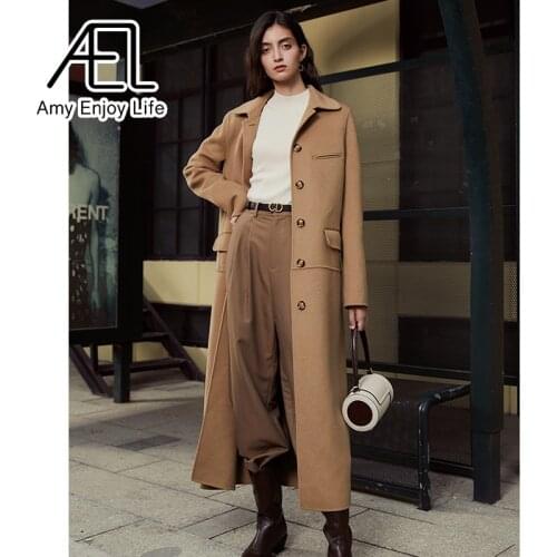 AEL Wool Winter Long Overcoat and Cape Two Pieces Set Female Woolen Double Sided Casual Coat Streetwear