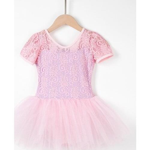 Ballet Leotard with tutu skirt Lace front lace short sleeve Dress Practice Artistic Gymnastics for girls