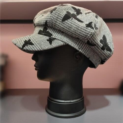 Beret Hat winter fashion painter hat women velvet warm flat top military cap casual butterfly print octagonal hat newsboy