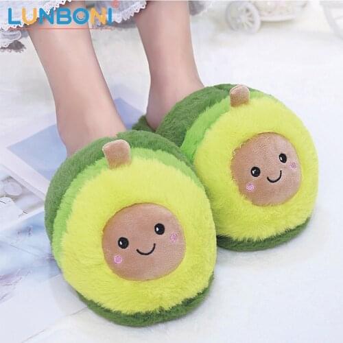Free shipping Cute Girls Stuffed indoor Slippers Cartoon Fruit Avocado Lovers Warm Woman Avocado Plush Shoes Children