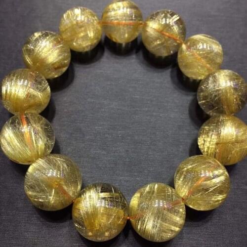 Genuine Natural Gold Rutilated Quartz Big Clear Round Beads Bracelet 18mm Women Men Fashion Big Size Bead Wealthy AAAAAAAA