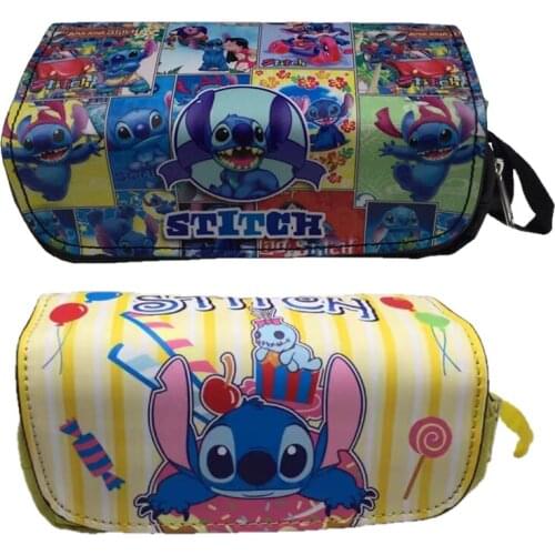 Disney Stitch Double Zipper Pencil Case Student Men and Women Large Capacity Study Pencil Case Cute Pencil Case Shipping Free