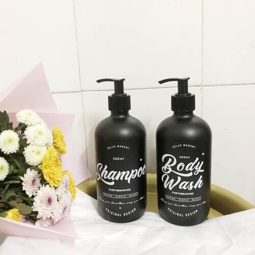 500ml Soap Dispenser Bathroom Body Wash Shampoo Bottle Simple Black Glass Liquid Empty Refill Storage Bottles