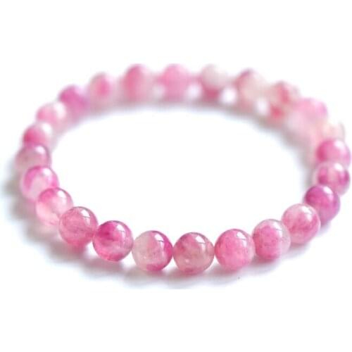 Natural Watermelon Tourmaline Lepidolite Stretch Bracelet 8mm 10mm Women Rose Red Round Beads Jewelry Femme AAAAA