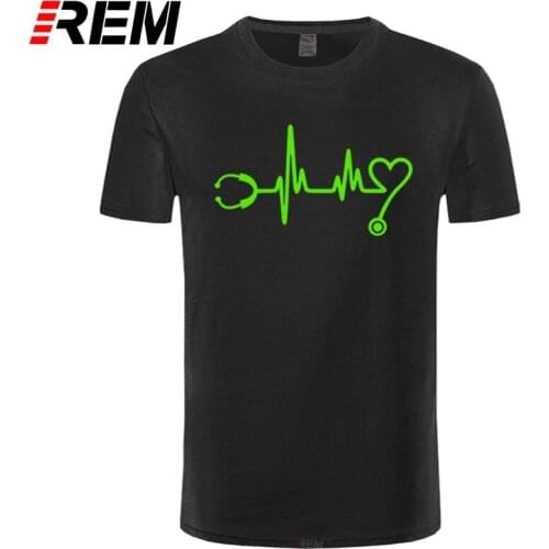 REM Over Size Heartbeat Stethoscope Leisure T-shirt Male White Short Sleeve Custom Men T Shirts Adult Tops Clothing
