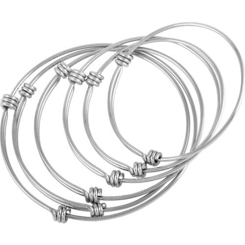 IJB0214 Cheap Wholesale 60mm*1.8mm 316L Stainless Steel Accessories Adjustable/Expandable Wire Bangle&Bracelets for Women,Men