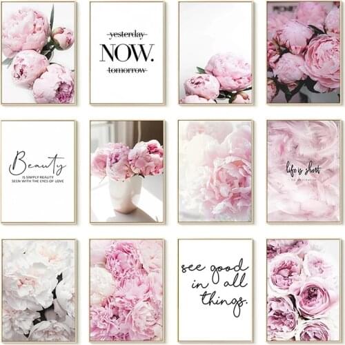 Pink Peony Flowers Paintings Posters Nordic Home Decor Oil Painting Posters And Prints Living Room Home Decor Canvas Wall Art