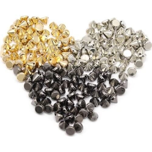 8/10MM Cone Plastic Spikes And Studs 2-Holes Sew Stud Spikes For Cloth Silver Gold Black CCB Leather Rivets Punk Crafts For Bags