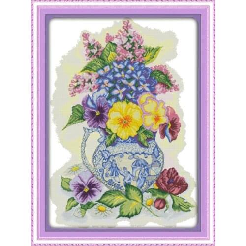 Three color vase cross stitch kit flower 14ct 11ct printed fabric canvas stitching embroidery DIY handmade needlework