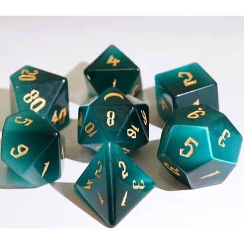 Gemstone Polyhedral Dice Set Handmade Engrave Green Cats Eye Geometry Dice D20 D12 DND RPG COC Borad Games Dice Custom Gift DIY