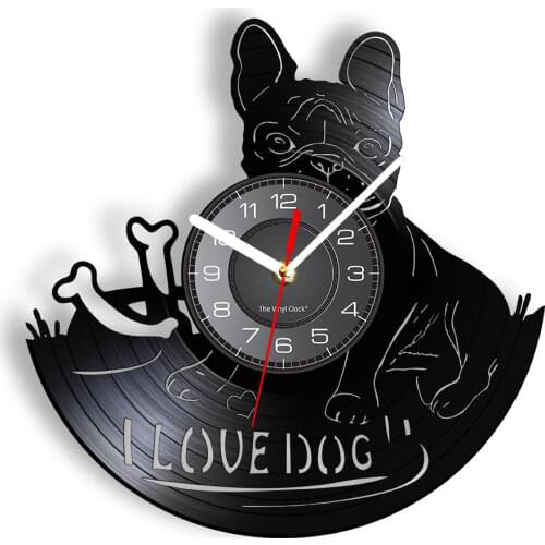 I Love DOG Quote French Bulldog Wall Clock Dog Breed Bulldog Vinyl Record Clock Animal Pet Home Decor Puppy Dog Gift Vintage Art