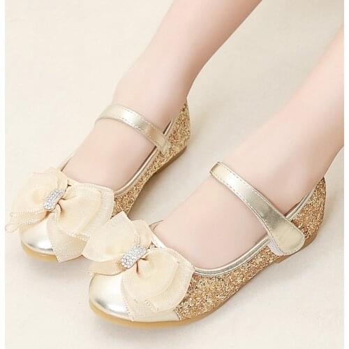 Newest Autumn Girls Leather Shoes Children Girls Baby Princess Bowknot Sneakers Pearl Diamond Single Shoes Kids Dance Shoe
