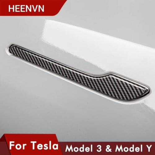Heenvn 4PCS Door Handle Wrap Cover For Tesla Model 3 Carbon Fiber Protector Sticker ModelY Accessories Model3 Model Y Three 2020