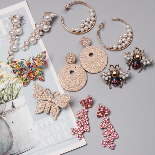 Wholesale JUJIA Crystal Earrings Newest Handmade Boho Simulated Pearl Statement Earrings For Women Wedding Party Gifts Bijoux