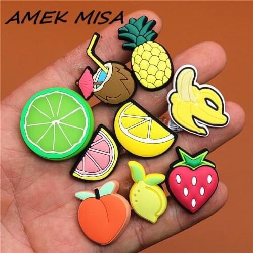 Original PVC Fruits Shoe Buckle Accessories Cute Pineapple Peach Banana Shoe Decoration Jibz for Croc Charms Bracelets Kids Gift