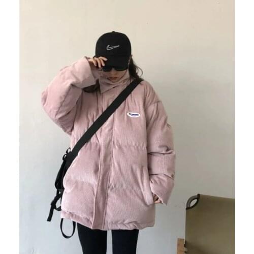 Womens Coat Autumn/Winter 2021 New Corduroy Jacket Female Harajuku Style Loose Long-Sleeve Retro Cotton Padded Outerwear