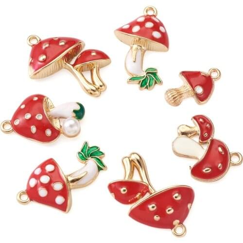 20Pcs Red Mushroom Alloy Enamel Pendants Imitation Mushroom Charms For DIY Earring Bracelet Necklace Pendant Jewelry Making